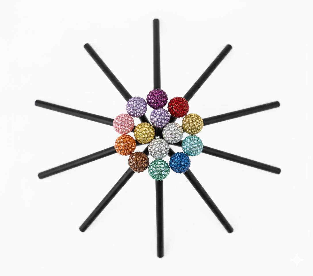 Lápiz negro con bolas de colores