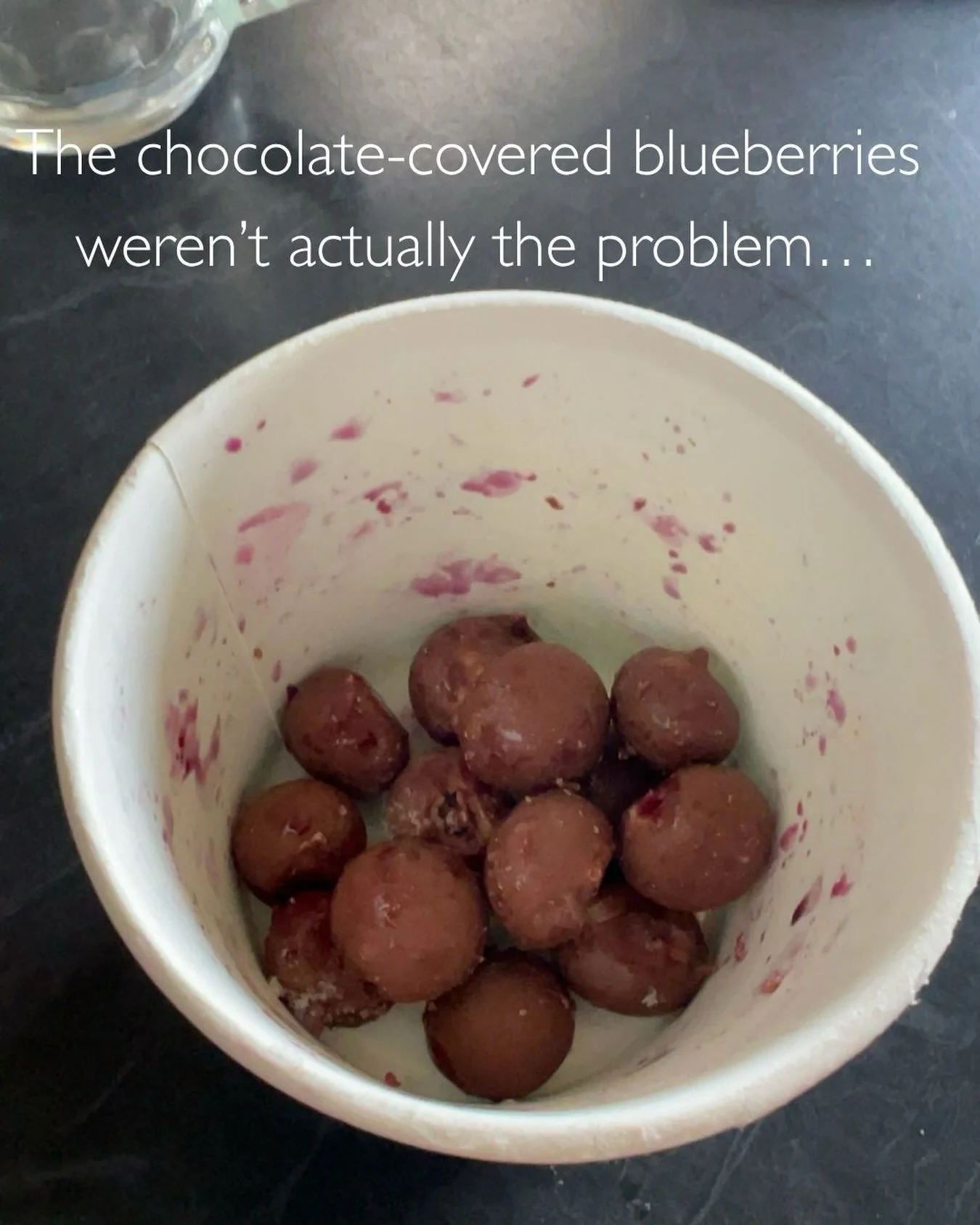 I just caught myself in a pattern in real time.

It&rsquo;s nearly 1pm and suddenly I realise gee, I&rsquo;m hungry.

Without another thought, I walk to the freezer, grab my chocolate-covered blueberries and start eating them. 🤤

Instant gratificati