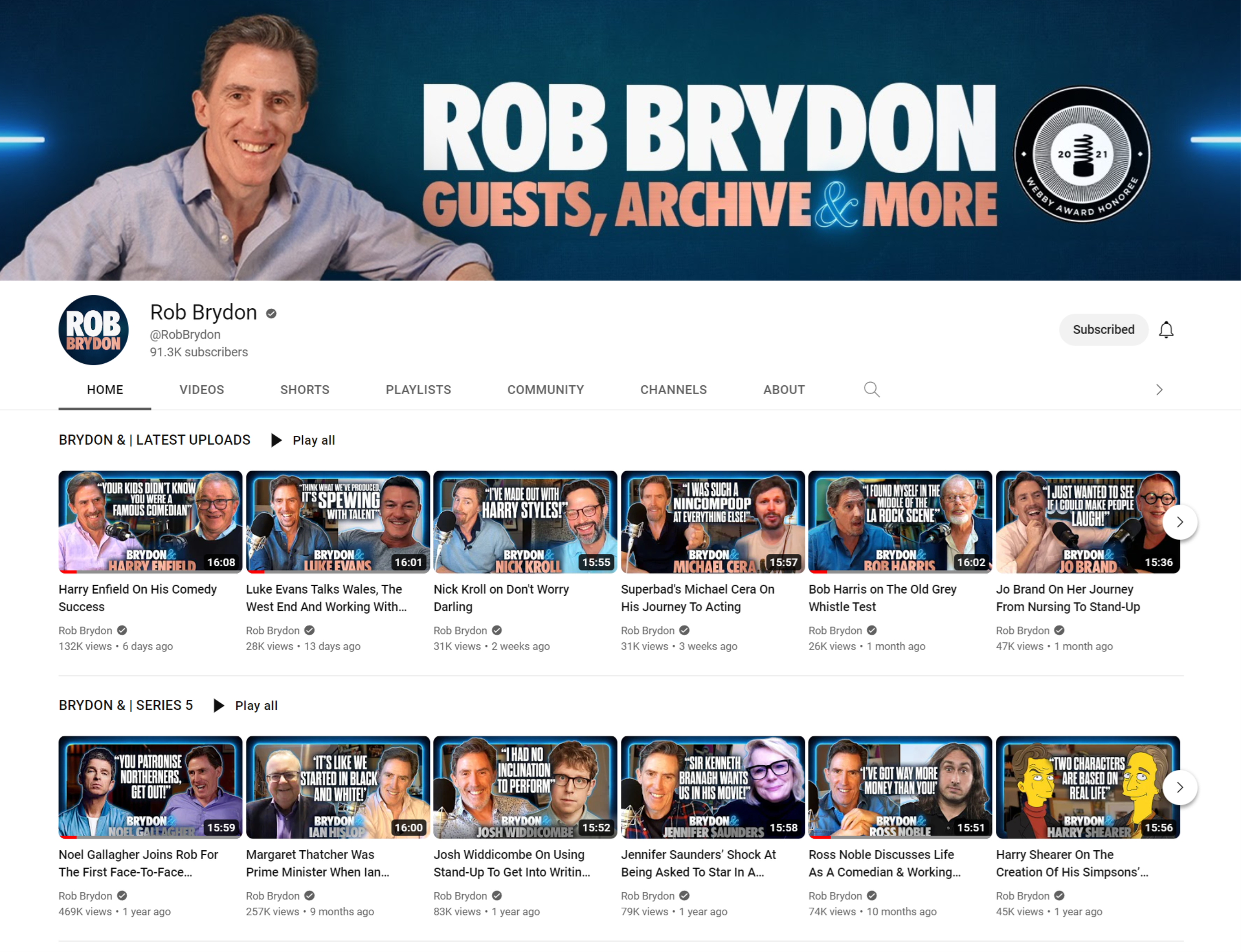 The Award nominated Brydon& is broadcast on YouTube & Spotify with promotional cut-downs on TikTok and Insta Reels. To date, the show has featured exceptional guests such as Noel Gallagher, Harry Enfield, Chris Martin, Lee Mack, David Mitchell, Steph