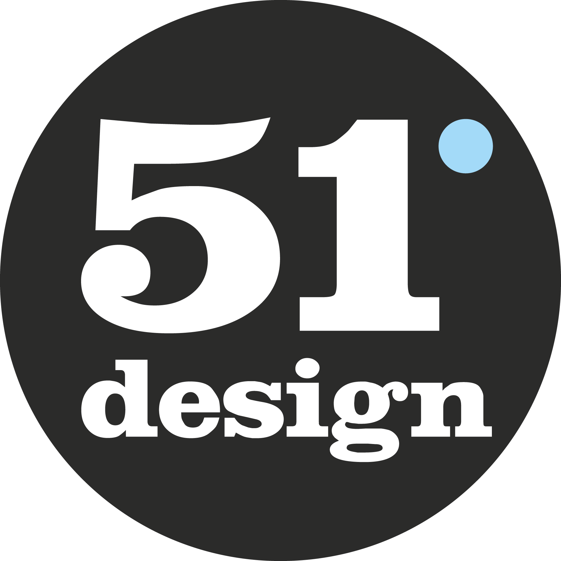 Regenerate alt text copyIconcrossIconBlue Logo for 51° design, featuring the text 51° above the word design inside a dark grey circle.