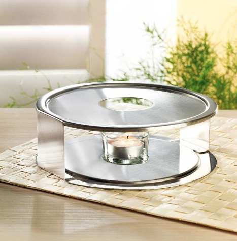 PETIT CHAUFFE-PLAT DE TABLE - INOX &amp; VERRE
