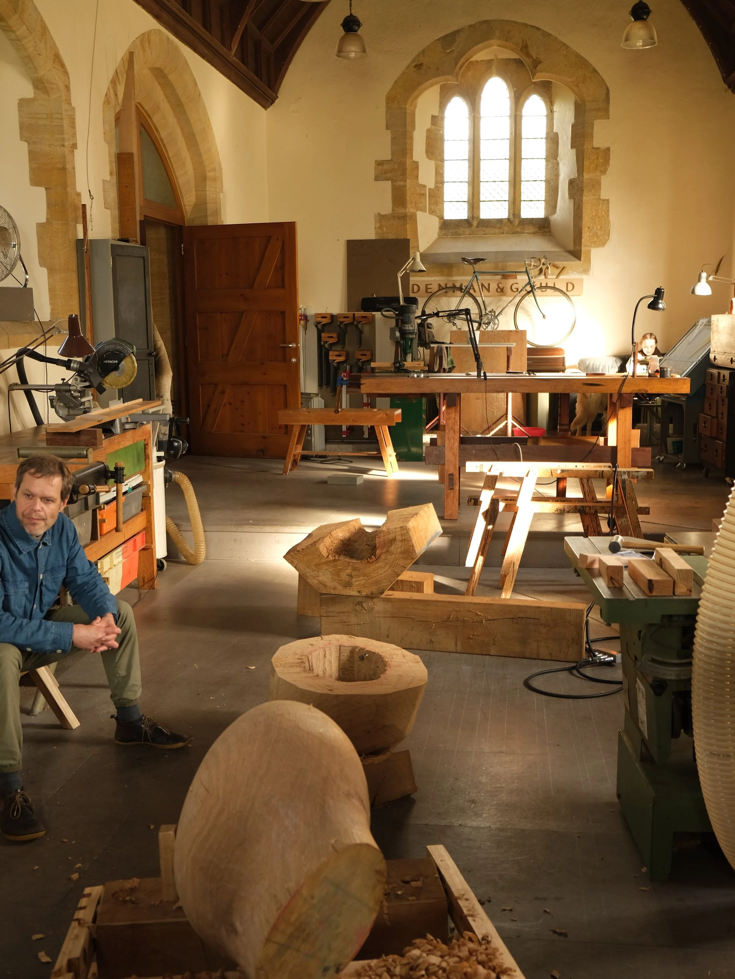 Oak sculpture in progress for Cambridge