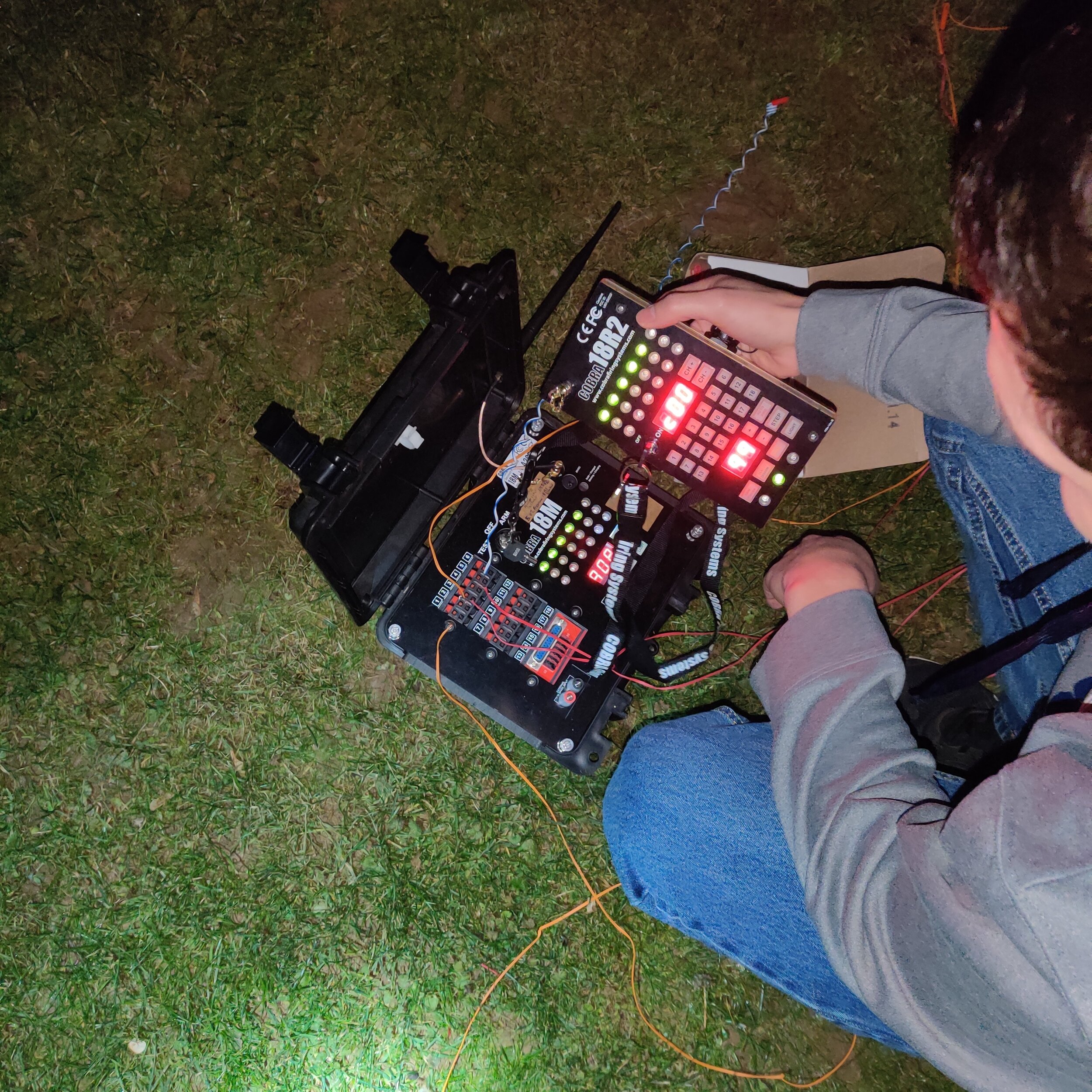 Andrew preparing to electronically detonate fireworks.