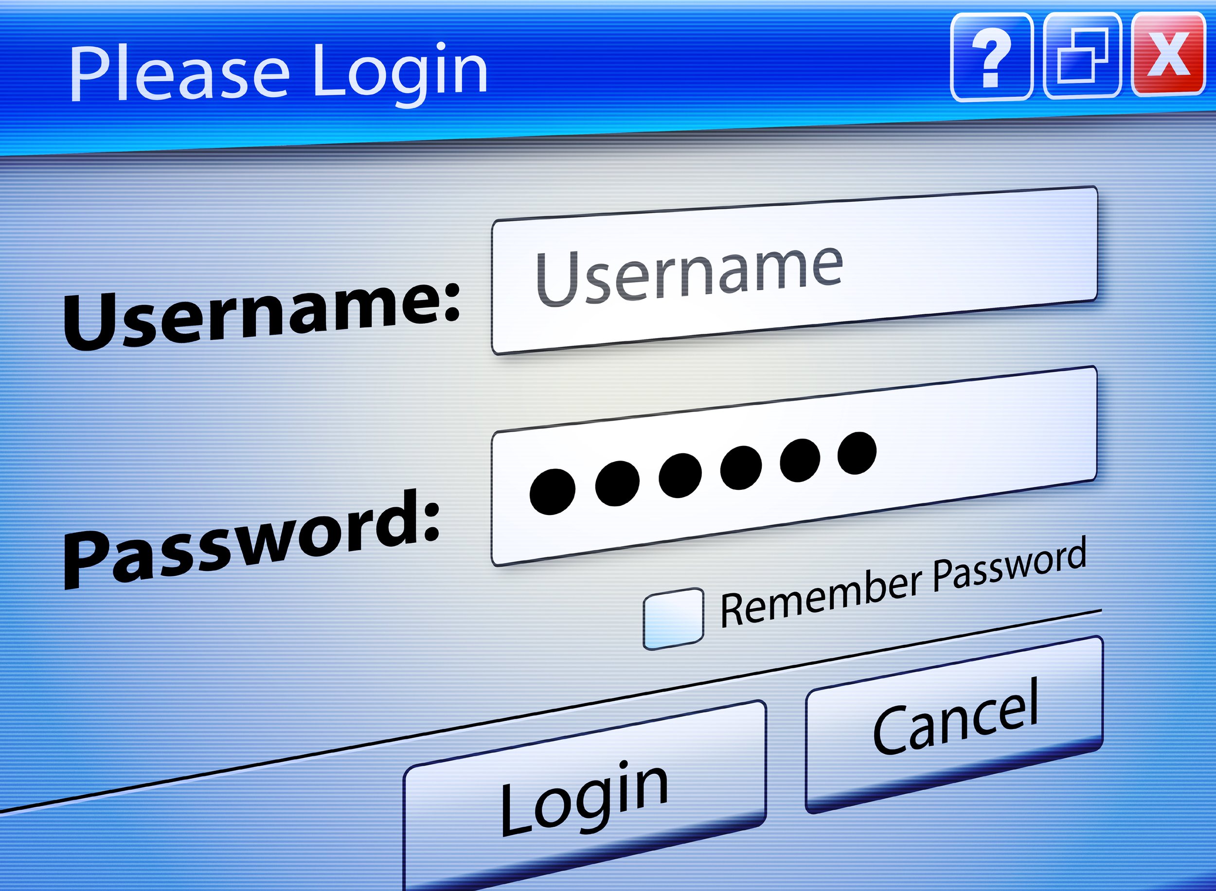 Login webpage with username and password