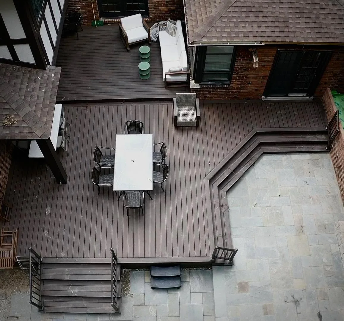 We built this beautiful multi-level deck as part of a full backyard (and home) restoration&mdash; and while the rest of the transformation is still in progress, this space is already making a statement. Clean lines, rich tones, and room for everythin