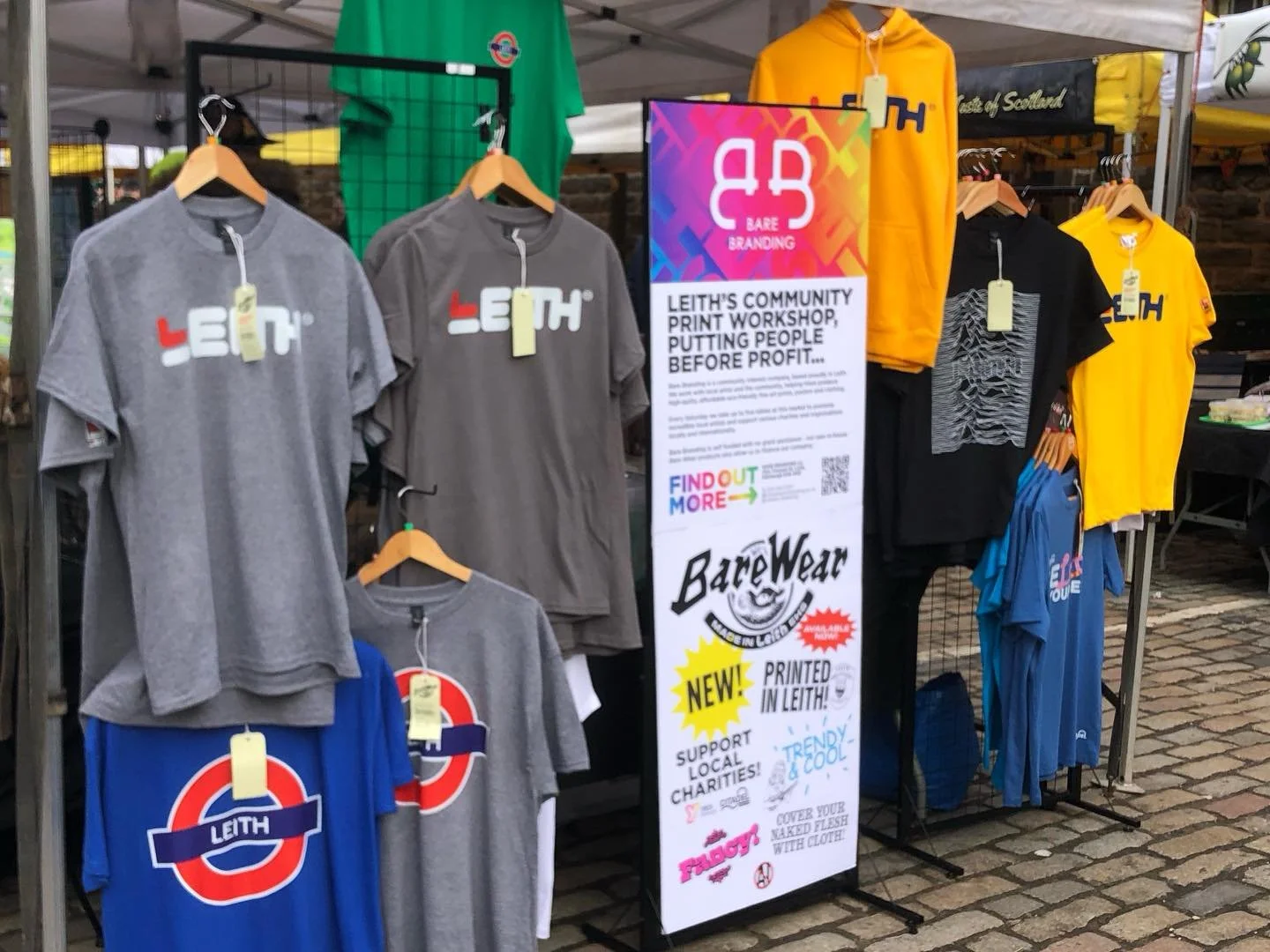 It was all about Leith at Saturday's market and yes you can sell T shirts in Winter, we just did!
Bare Branding&rsquo;s Winter, Spring,Summer and Fall collection helped us raise funds for the Citadel and YMCA Leith.
Bare Branding as always puts peopl
