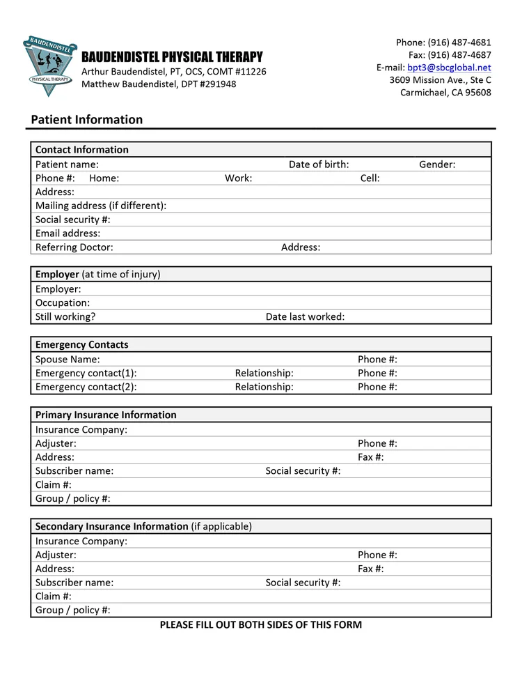 Patient Information — Baudendistel Physical Therapy