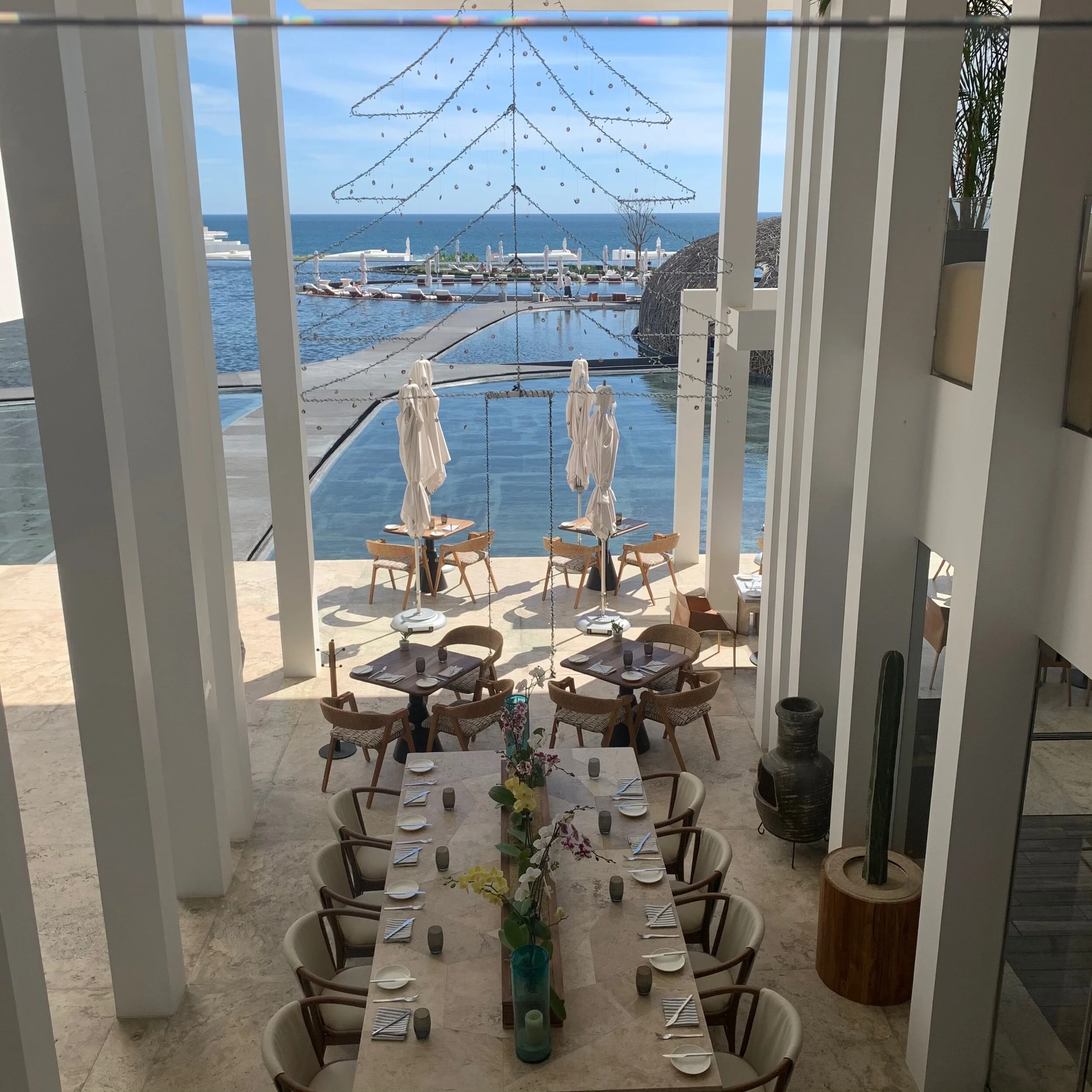 The view from the lobby looking down upon one of three hotel restaurants.