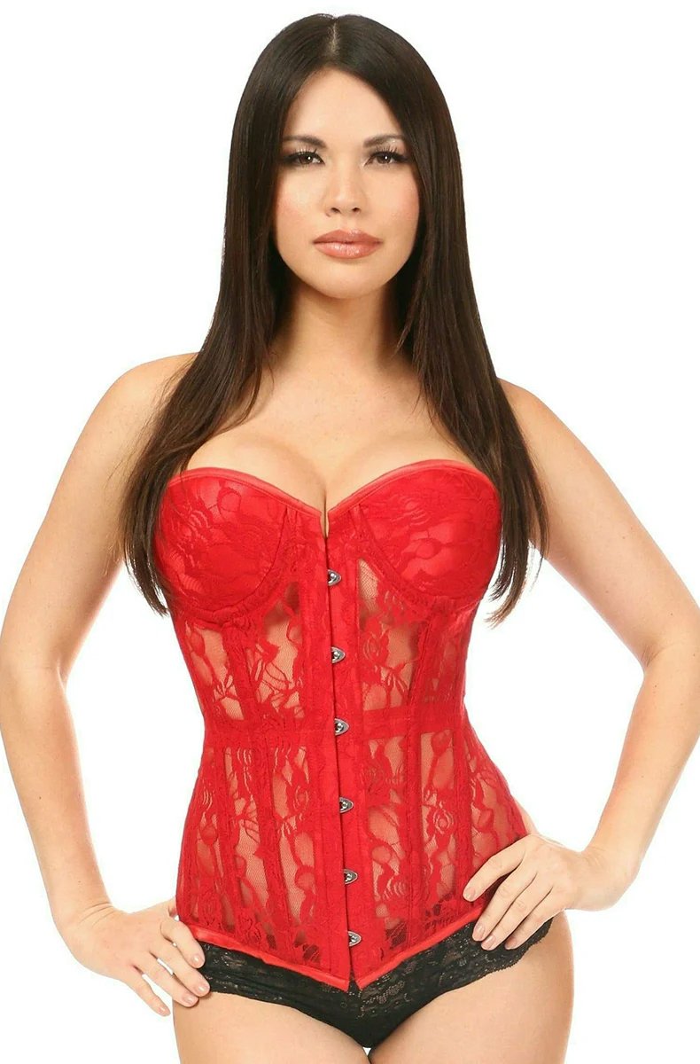 Red Sheer Lace Underwire Corset