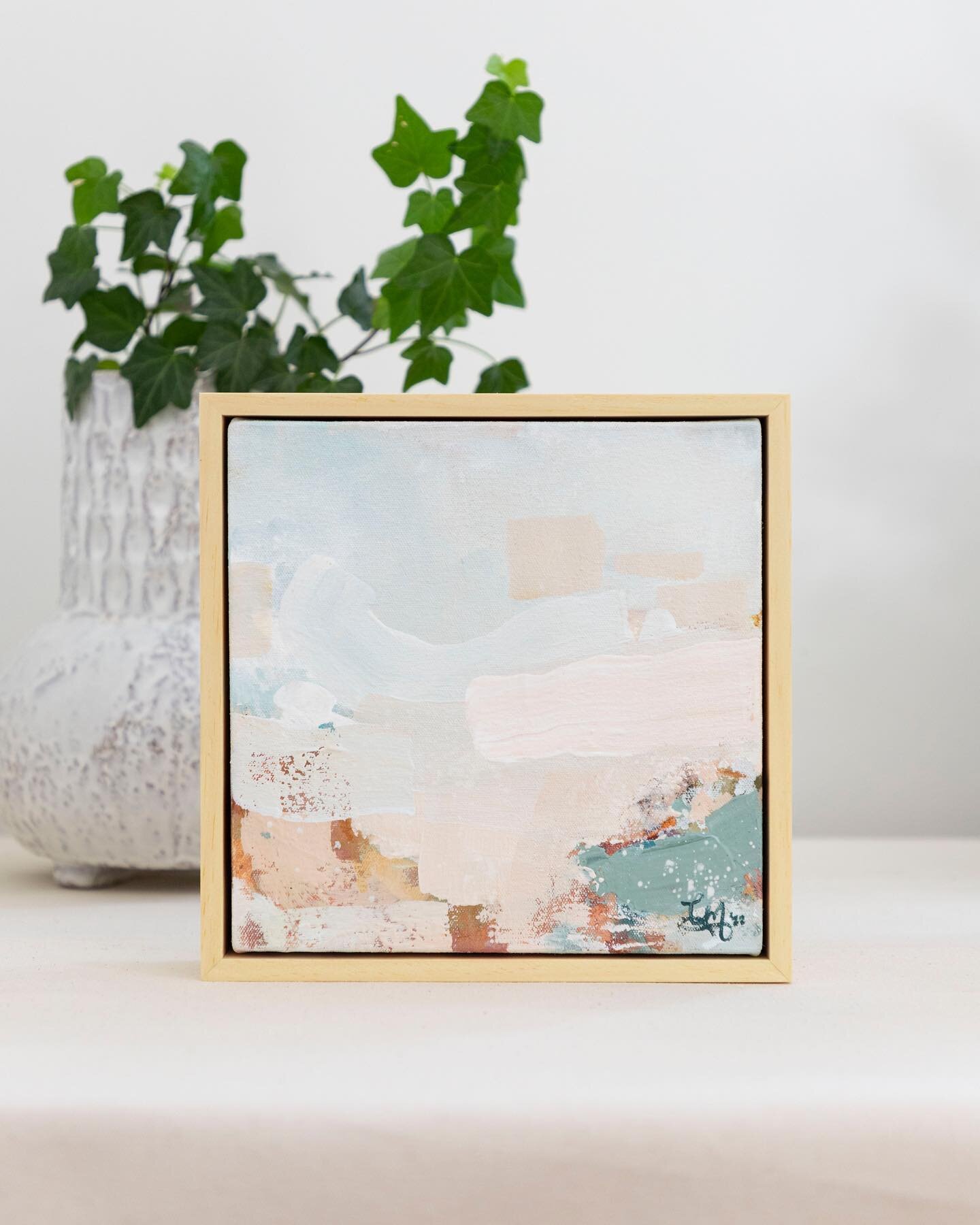 &ldquo;Cotton Sky&rdquo; was just added to my website this week ✨ she&rsquo;s just little, only 8x8&rdquo; in a beautiful, wide styled frame and is perfect for a shelfie or to add to a wall gallery. 

This painting&rsquo;s colour palette is inspired 