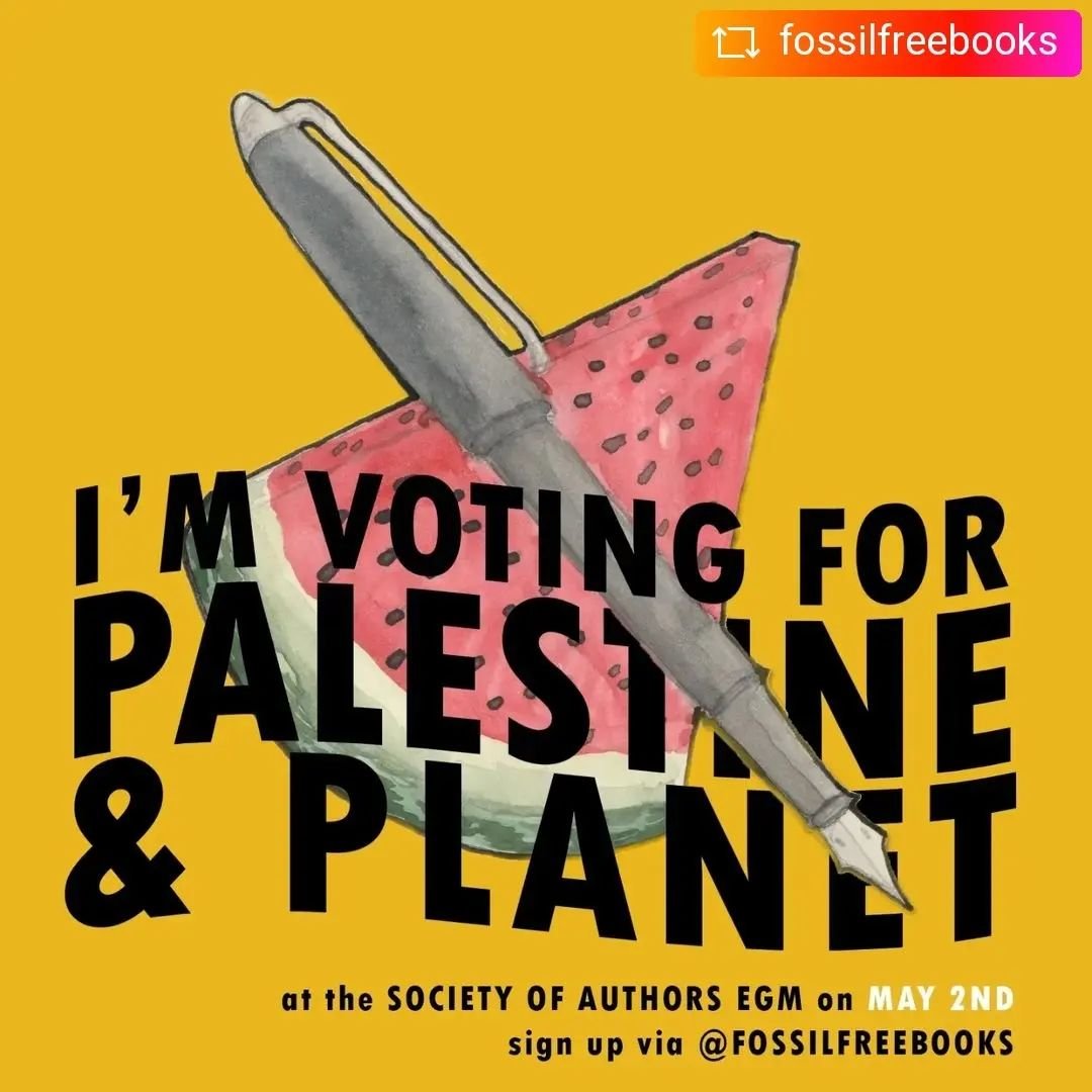 ARE YOU VOTING FOR PALESTINE &amp; PLANET?? 🇵🇸✒️🍉

Writers, illustrators, and translators have put motions for Palestine and for fossil fuel divestment to a vote at an extraordinary meeting of our trade union - the Society of Authors ✊

The vote i