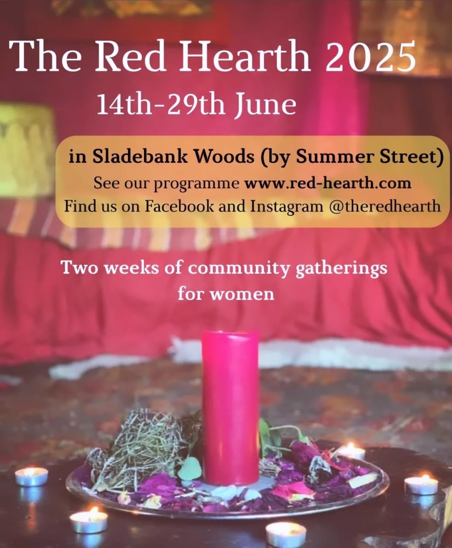 RED HEARTH is a beautiful place created by women (inc. anyone who identifies as a woman) in Sladebank Woods for the last two weeks of June (14th &ndash; 29th). There are plenty of workshops to enjoy &ndash; singing, fire making, land work, dreaming, 