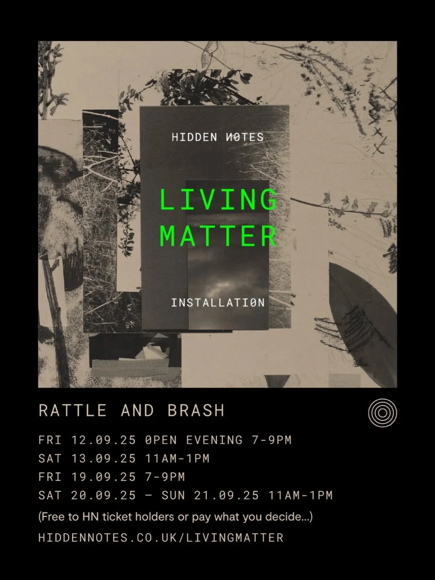🌿LIVING MATTER opens this Friday at 7pm! 

Living Matter is a 40-minute spatial sound installation by multi-instrumentalist and composer Mara Simpson and sound engineer, Tobin Jones, featuring the work of poet JLM Morton and visual artist Narna Hue.