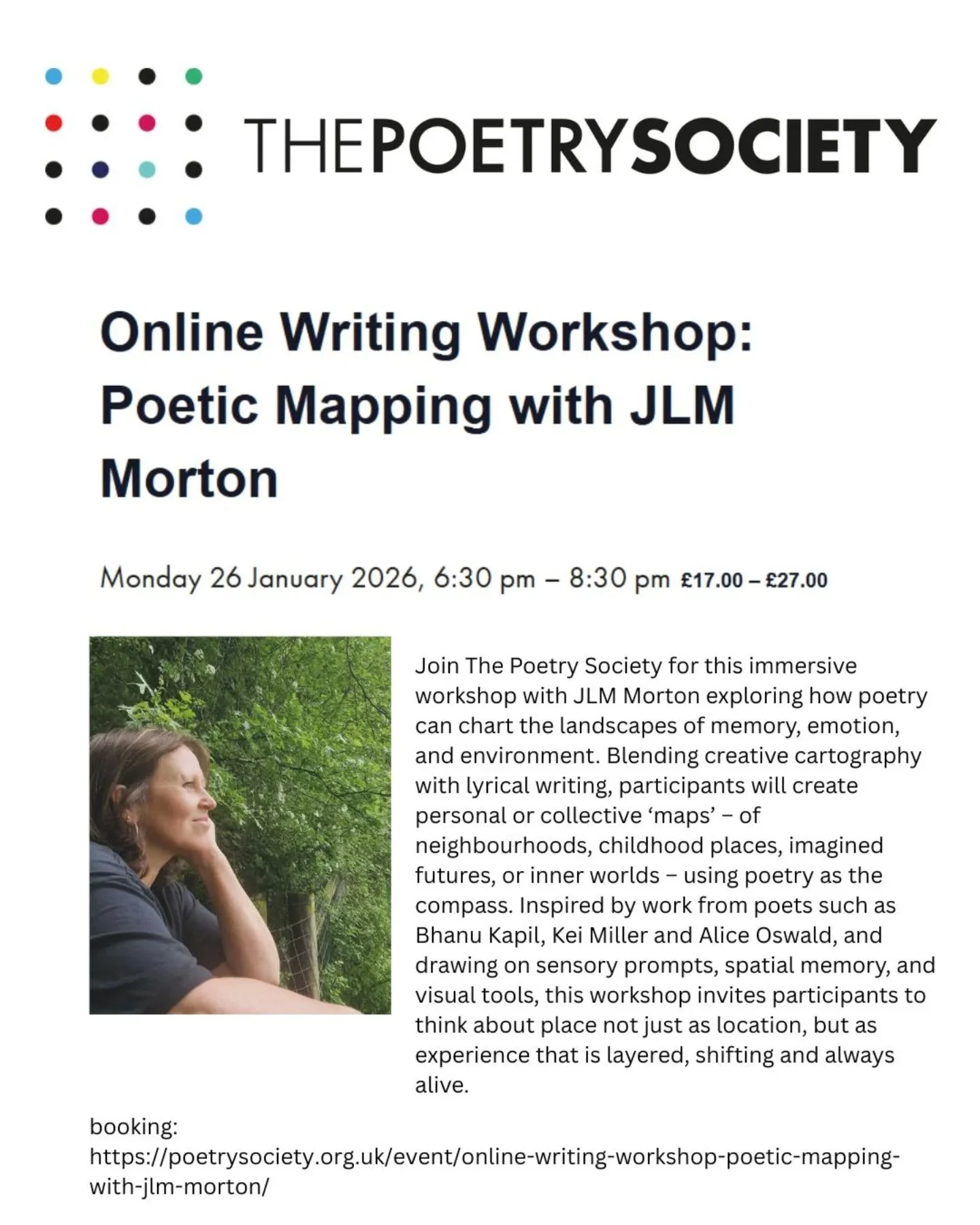Looking forward to this! Join The Poetry Society for this immersive workshop with JLM Morton exploring how poetry can chart the landscapes of memory, emotion, and environment. Blending creative cartography with lyrical writing, participants will crea
