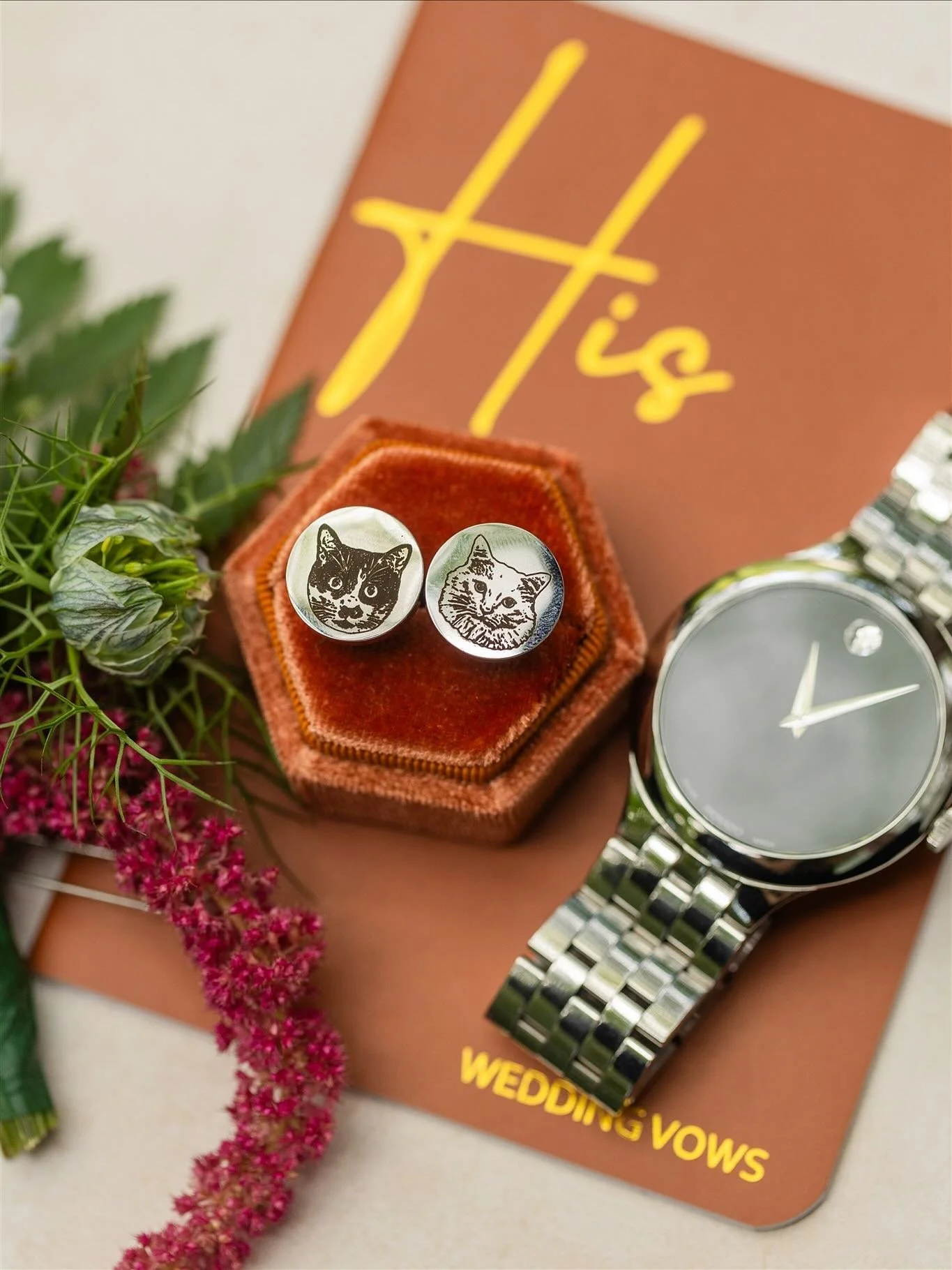 Custom cufflinks with his cats? Check. A suit so sharp it could cut glass? Check. A tear-jerking first look with his mom? Definitely check. And then came the vows—his bride’s words hit like poetry and passion all rolled into one. Safe to