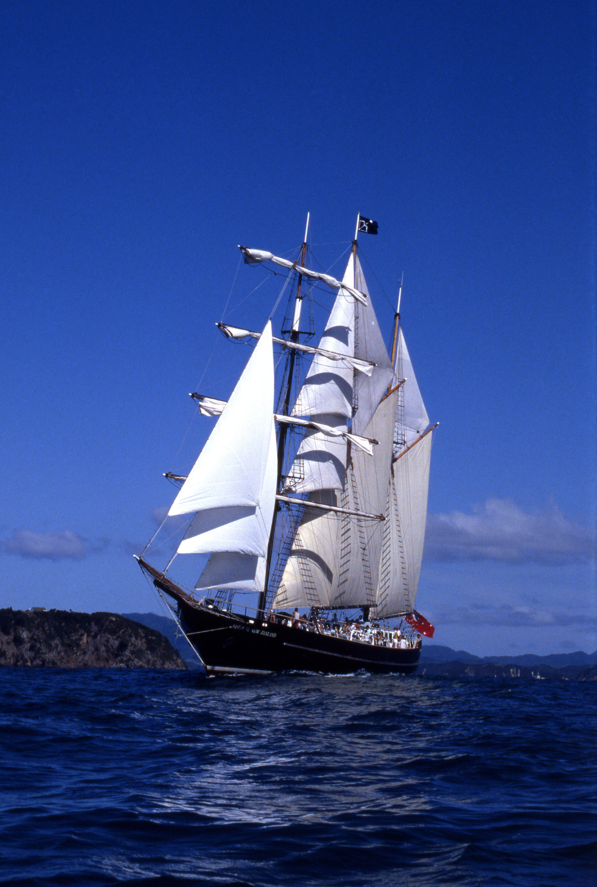 Bay Of Islands, New Zealand and the sail training ship, "Spirit of New Zealand".