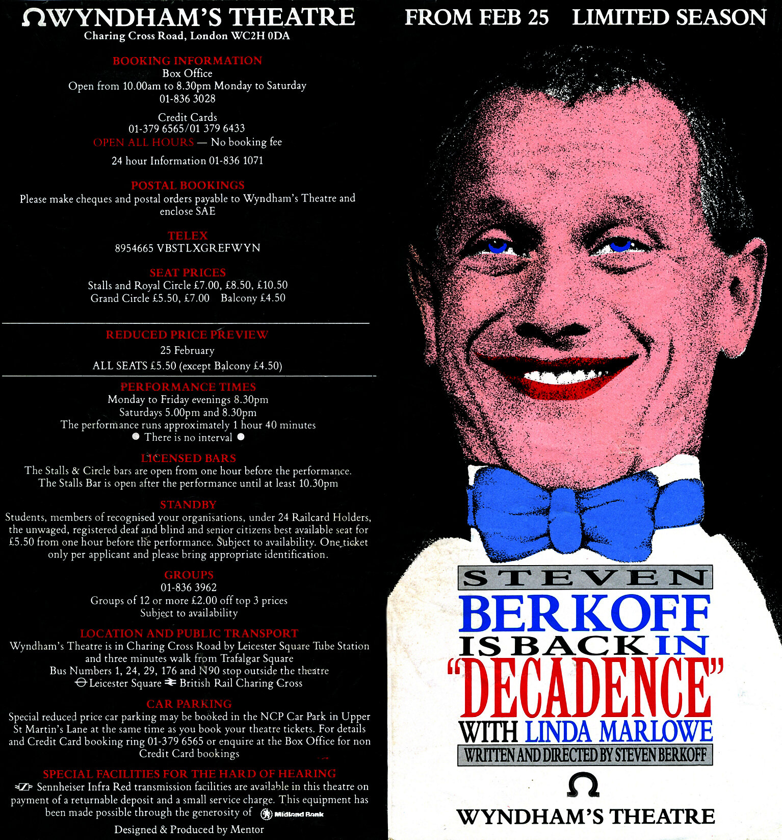 Steven Berkoff in Decadence.at the Wyndham's Theatre in London.