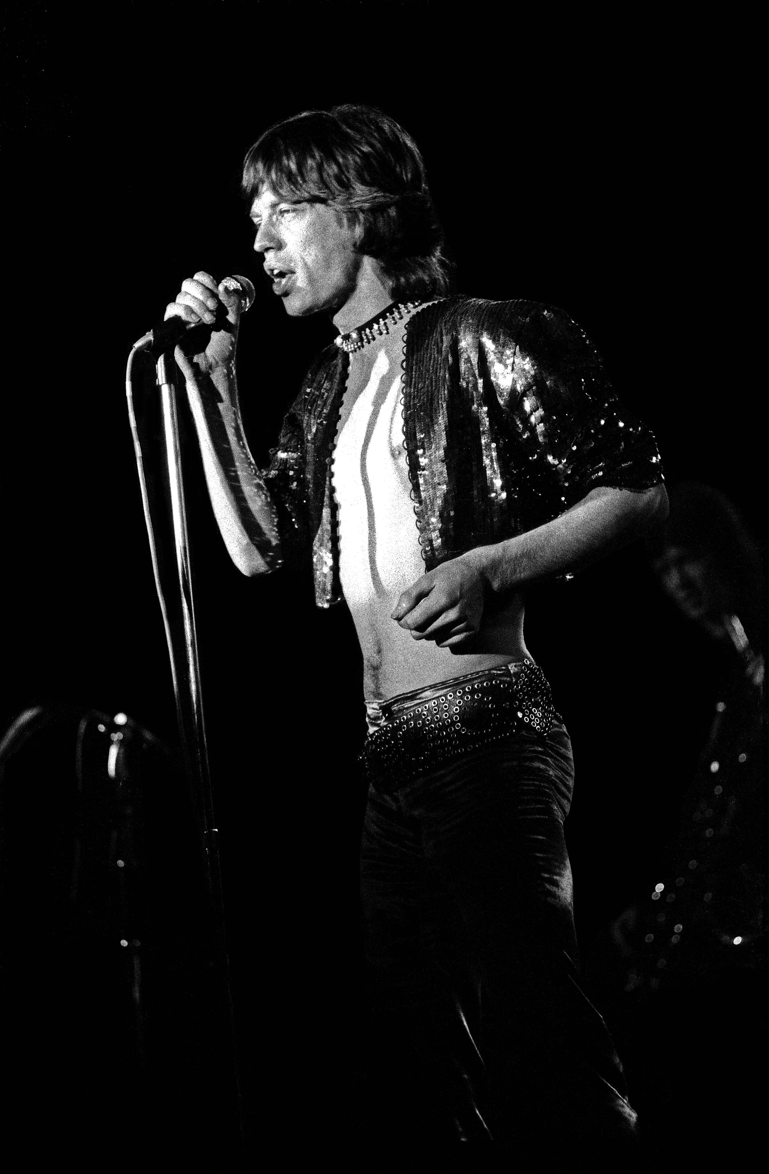 Mick Jagger of the Rolling Stones on stage.