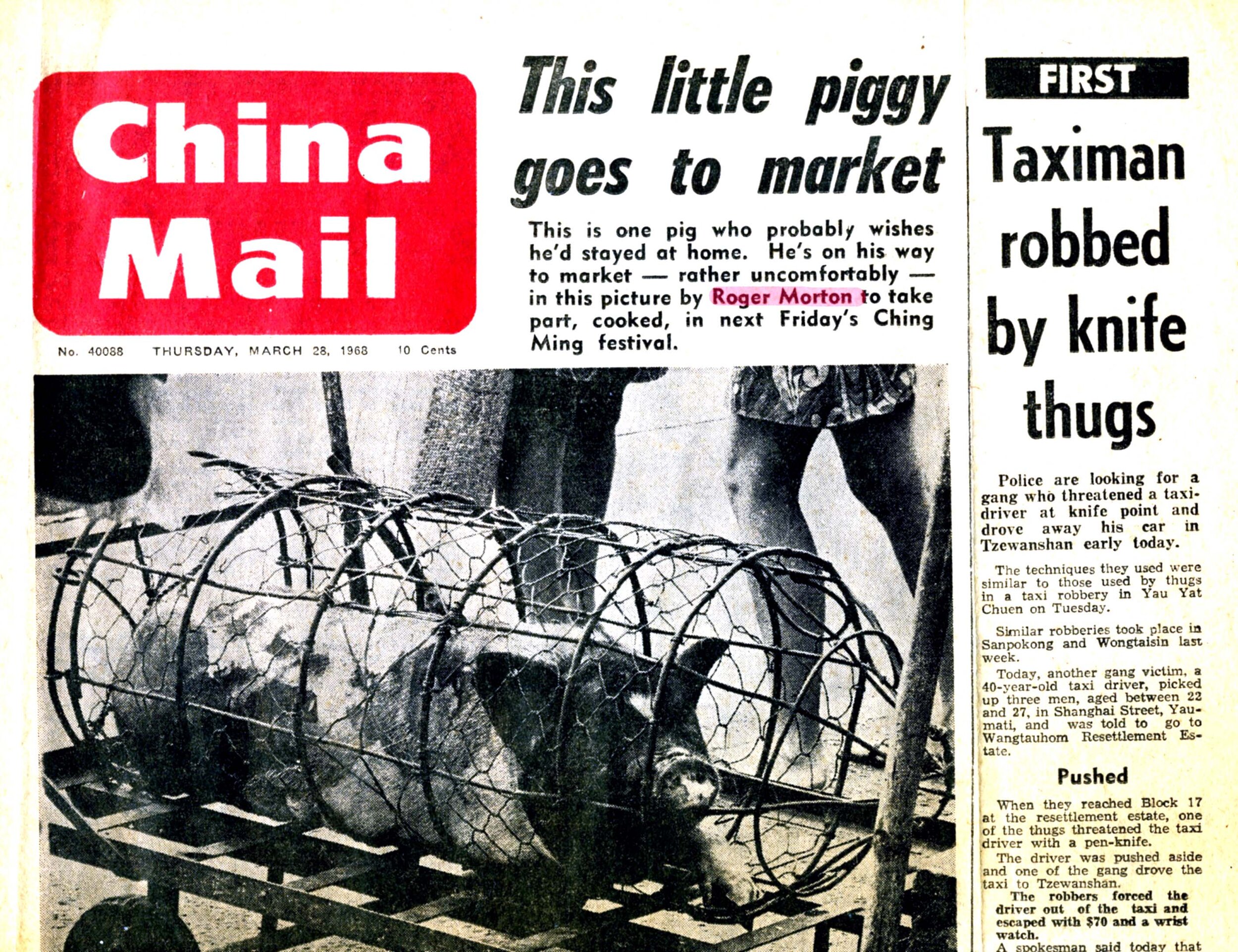 China Mail Front Page. Hong Kong. "Pig in a poke."