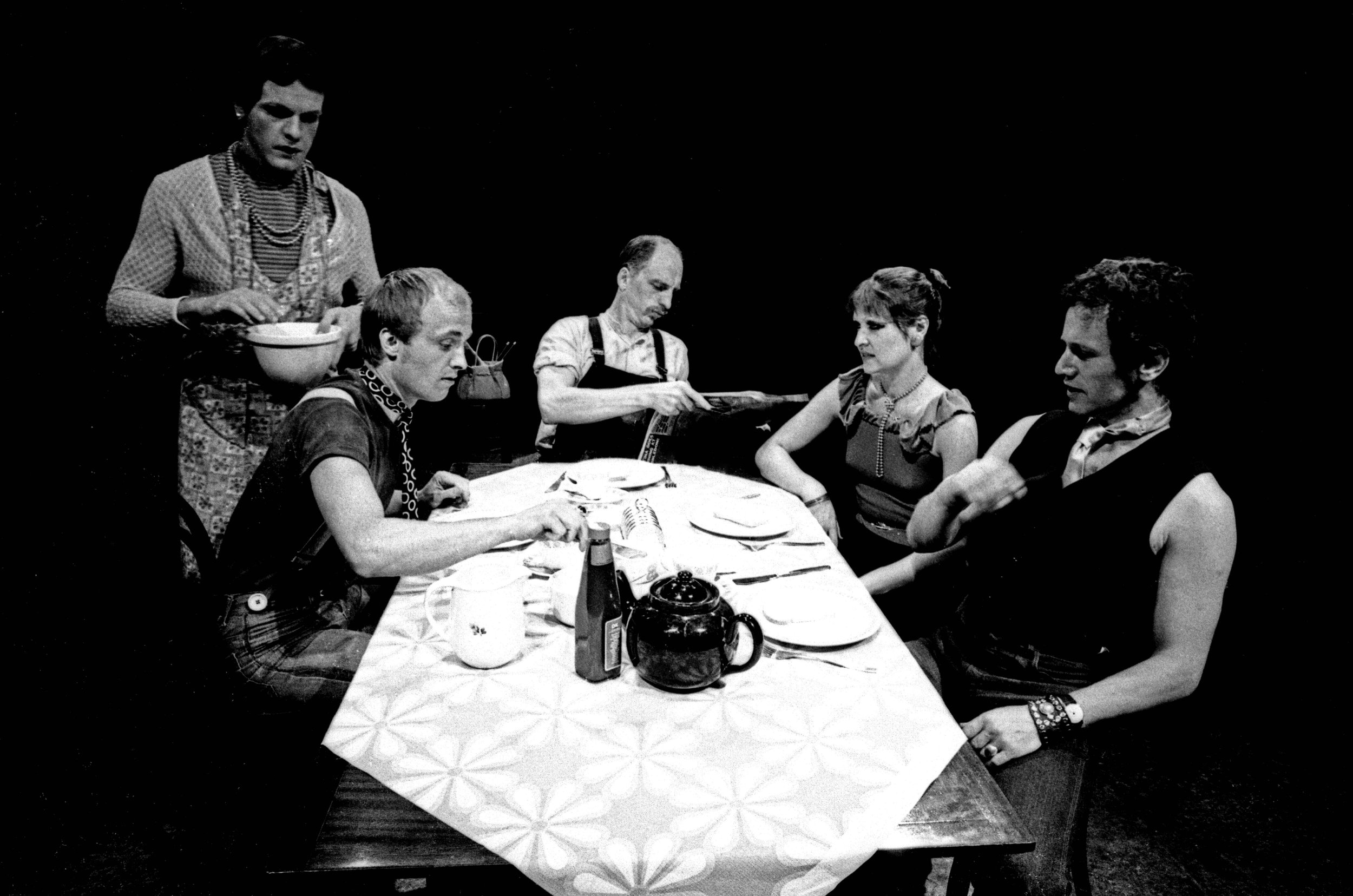 East by Steven Berkoff. A noisy meal at Mike's flat in the East End of London.