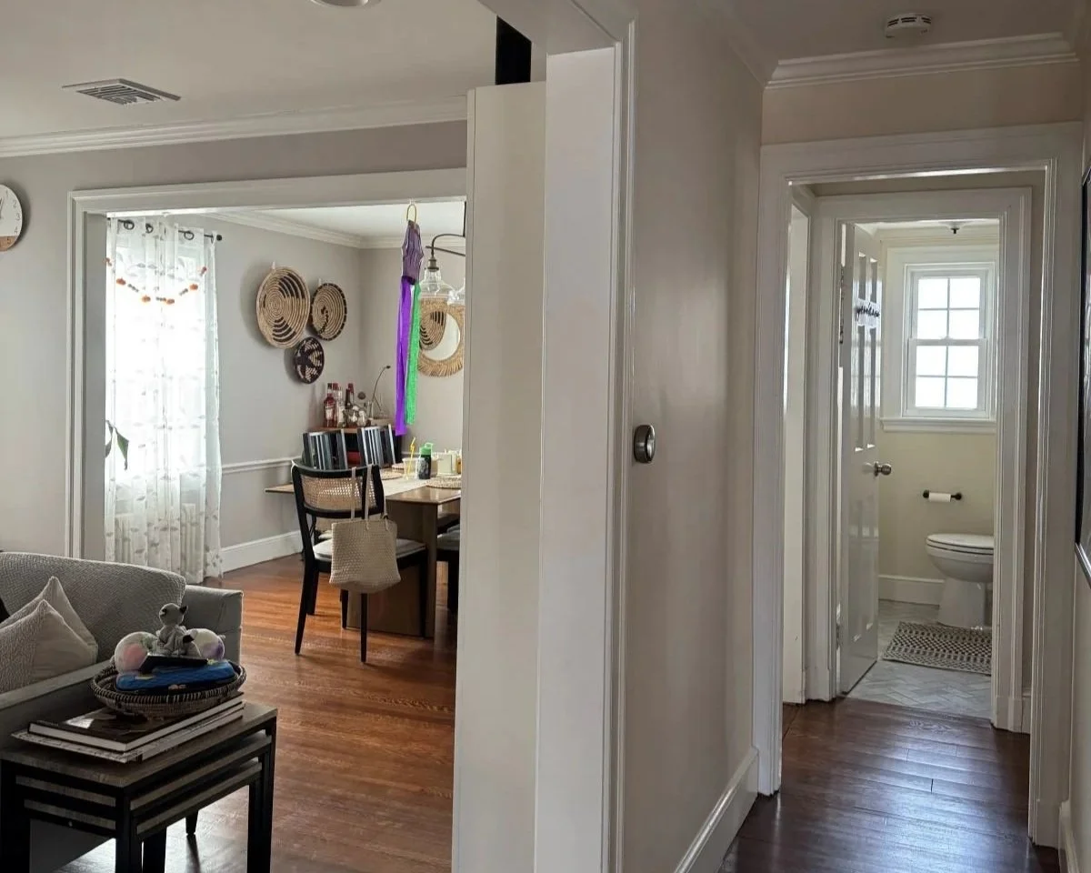 Existing view upon entry in cape style home in Melrose, MA.