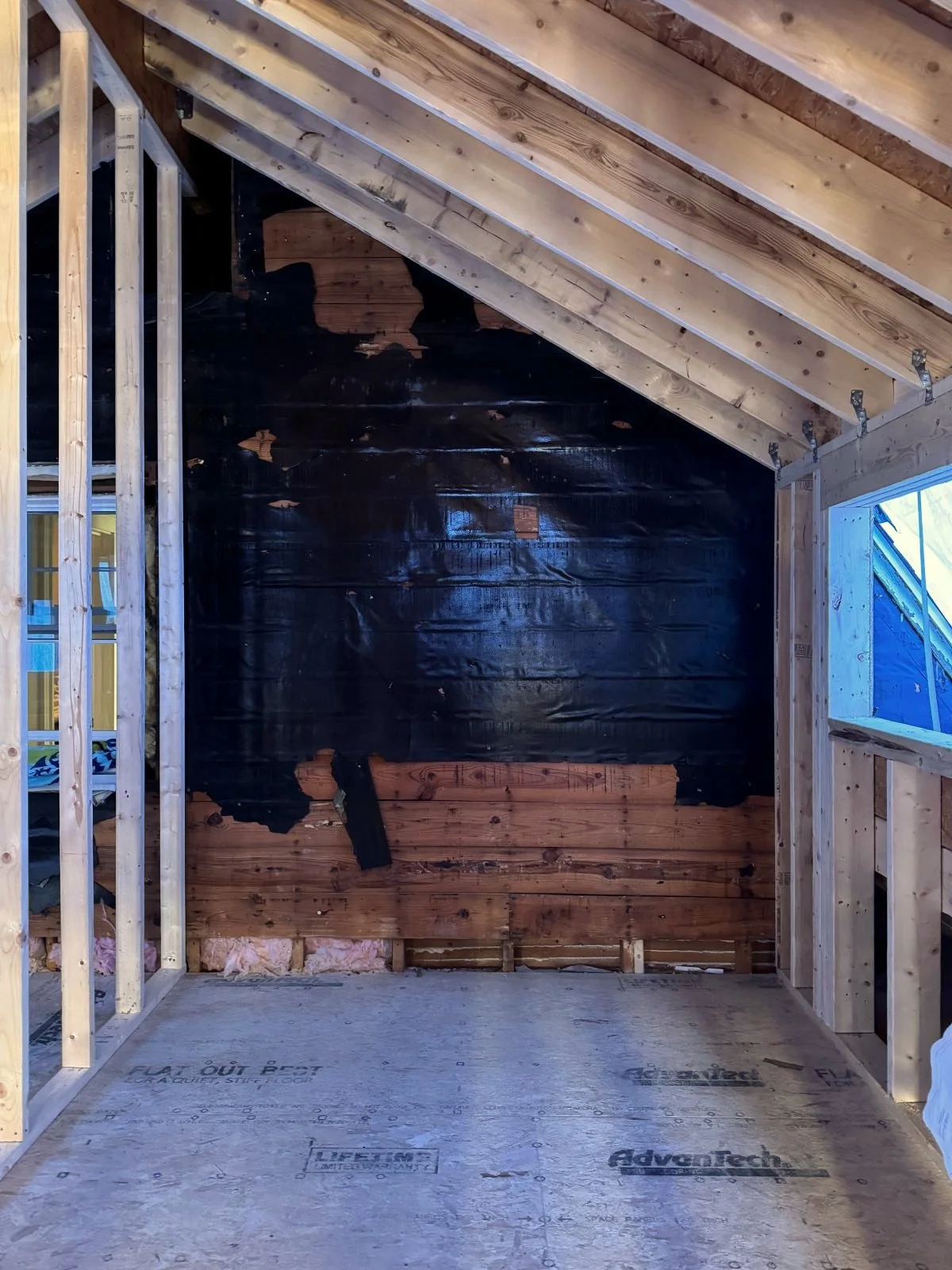 Interior framing of new primary bath in a second story addition of a Dutch Colonial in Greater Boston