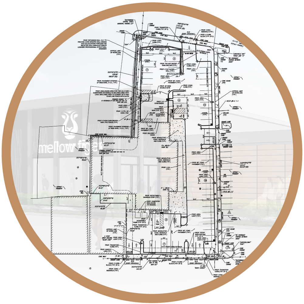 An architectural survey drawing of an existing commercial building, illustrating the translation of field data into technical site analysis for renovation and design.