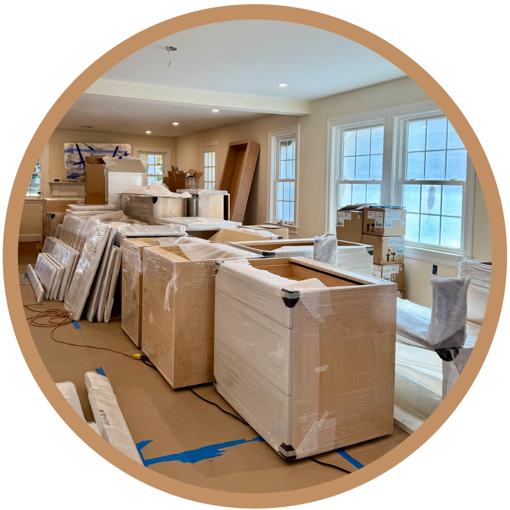 Professional material procurement and interior renovation oversight for a Greater Boston residential project, featuring on-site coordination of high-end finishes.