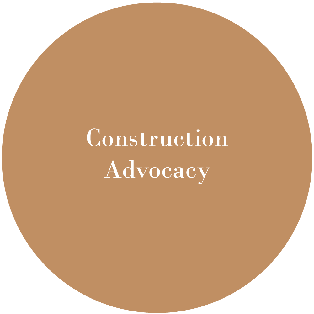 A graphic representing Phase 4 of the architectural process: Construction Advocacy, highlighting on-site collaboration and design intent protection through the final day of construction.