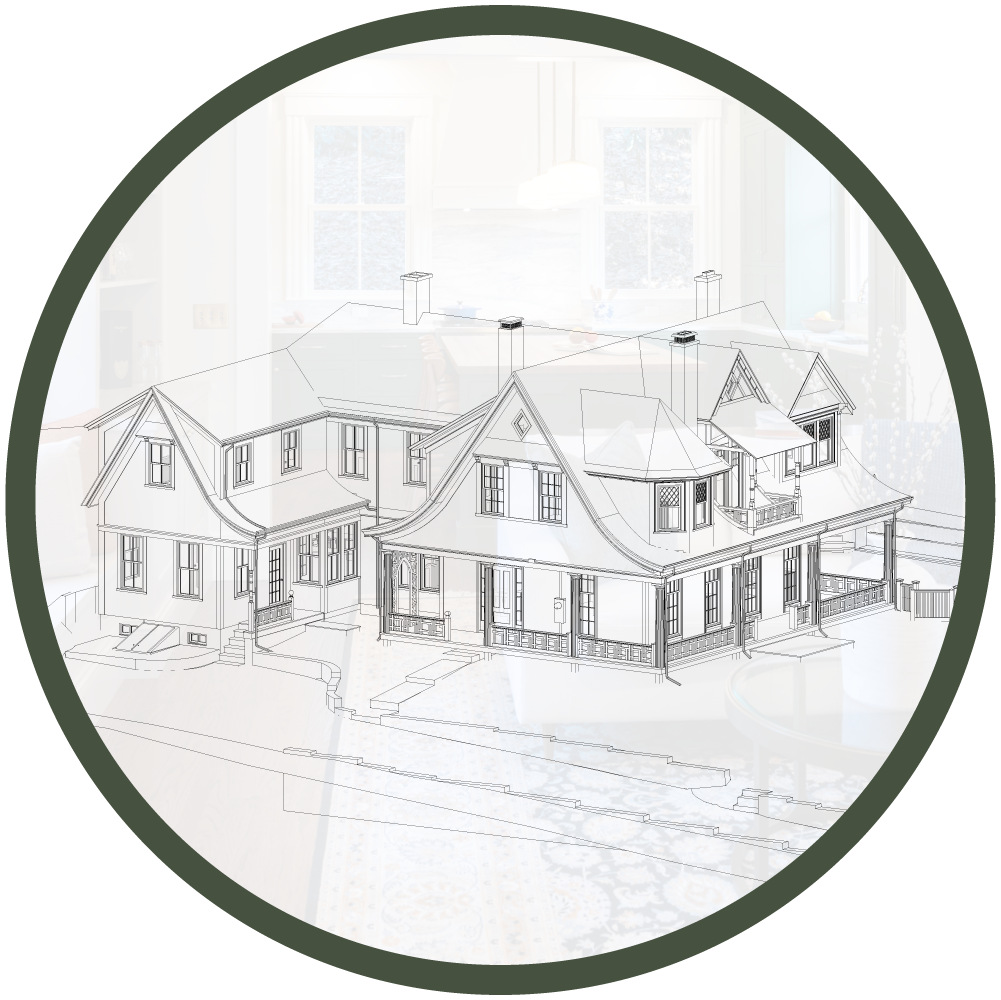 isometric line drawing of existing conditions for a Victorian home in Newton, Massachusetts