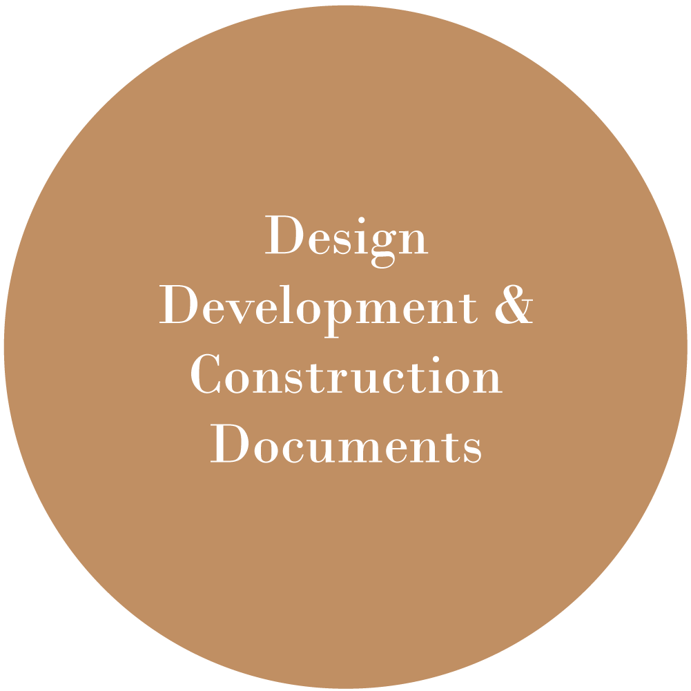 A graphic representing Phase 3 of the architectural process: Design Development & Construction Documents, emphasizing technical rigor and comprehensive drawing sets for permitting.
