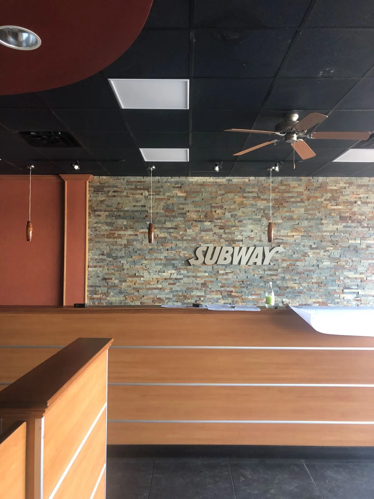 existing materials in vacant Subway restaurant tenant space prior to new interior coffee shop fit out
