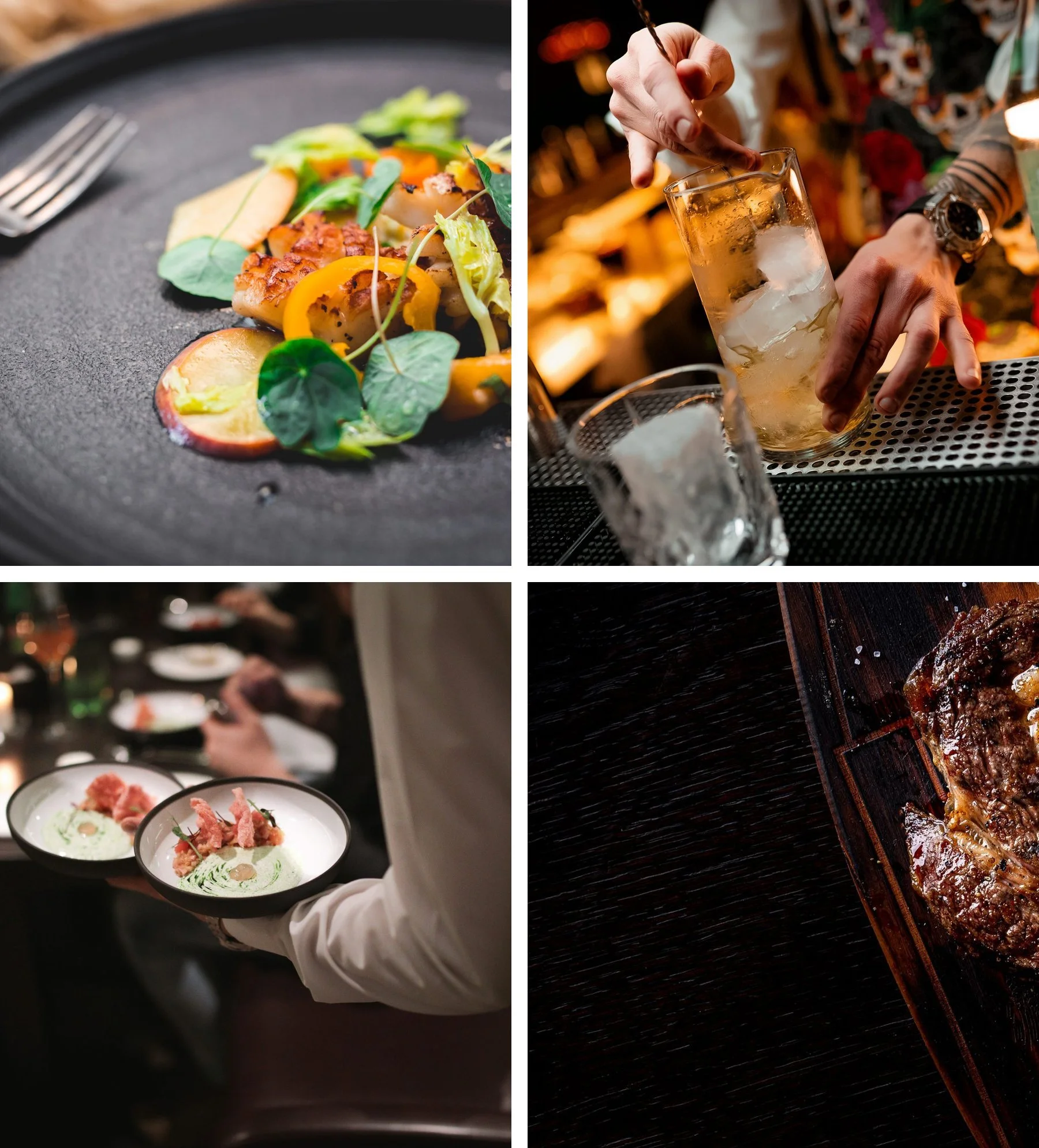 Fine dining dishes, cocktails and table service at restaurants Intrinsic Marketing helps rank on Google