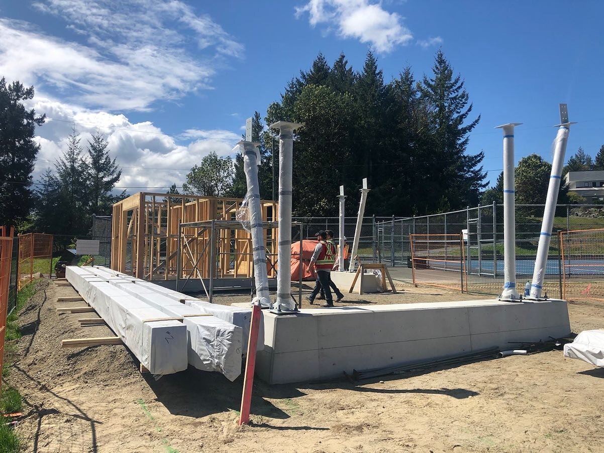 Our park facilities building at Jack Bagley Community Park is under way. Giant wood beams (seen wrapped in white) will span over a large covered picnic area. Just in time for summer! ☀️

Architecture: @haeccitystudio 
Landscape &amp; Structural: @isl