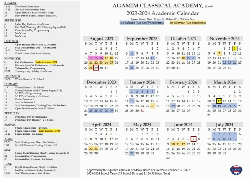 Calendars — Agamim Classical Academy