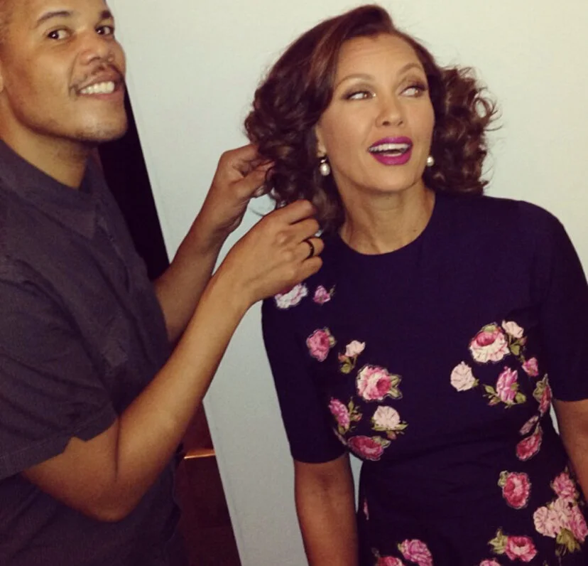 Chuckie Amos with Vanessa L Williams. Hair by Chuckie Amos. Image courtesy of Chuckie Amos.