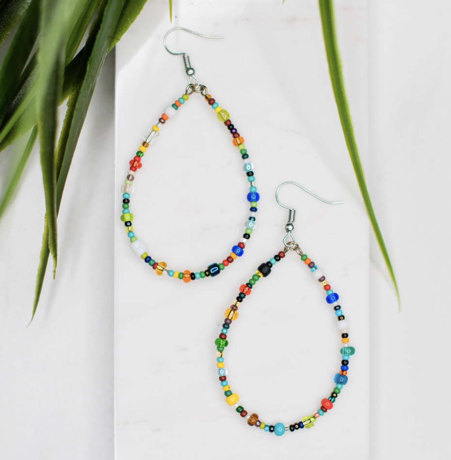 Rainbow Beaded Hoops Earring