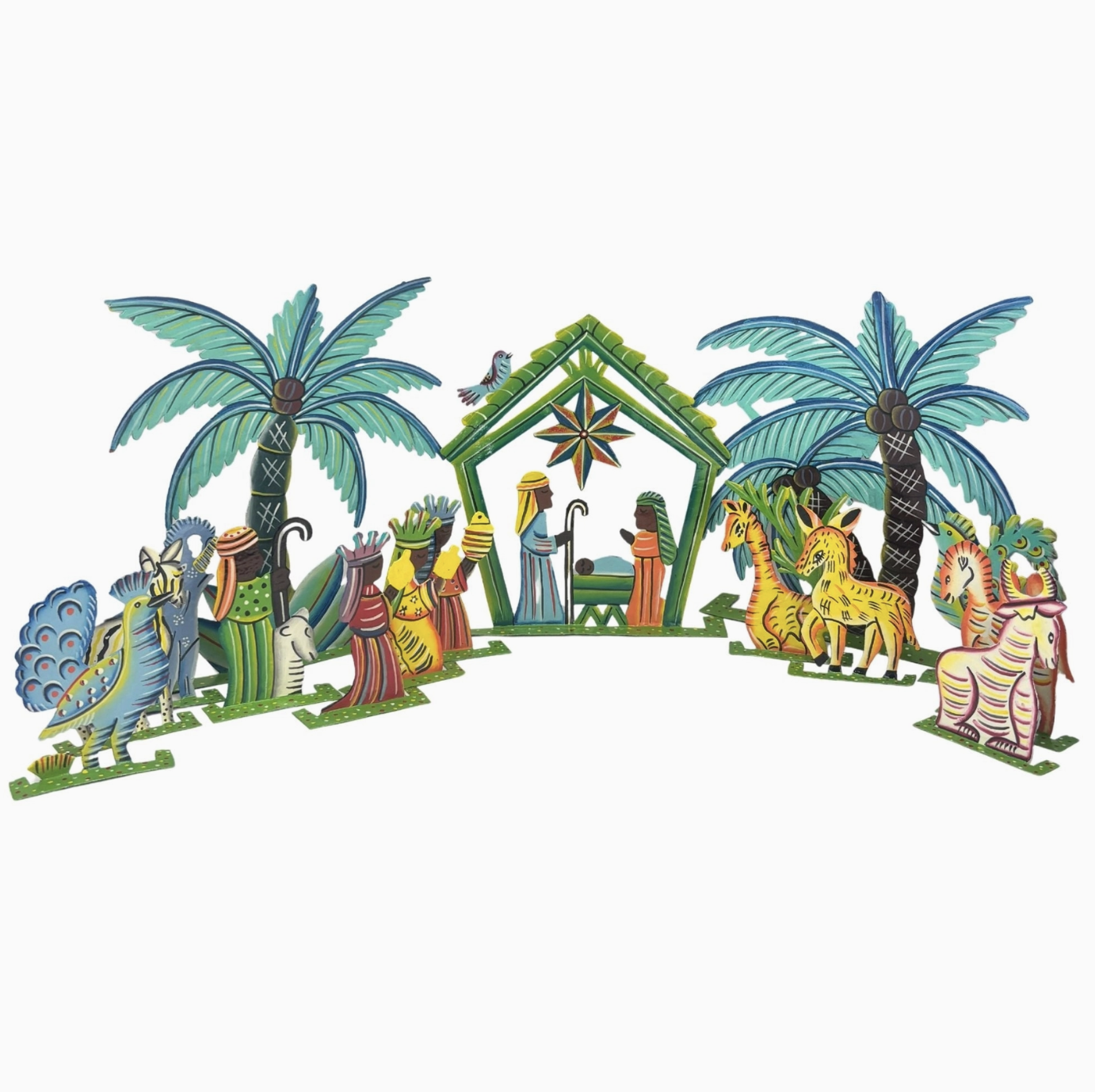 Nativity Set, Steel Drum Metal Art from Haiti (15 Piece)
