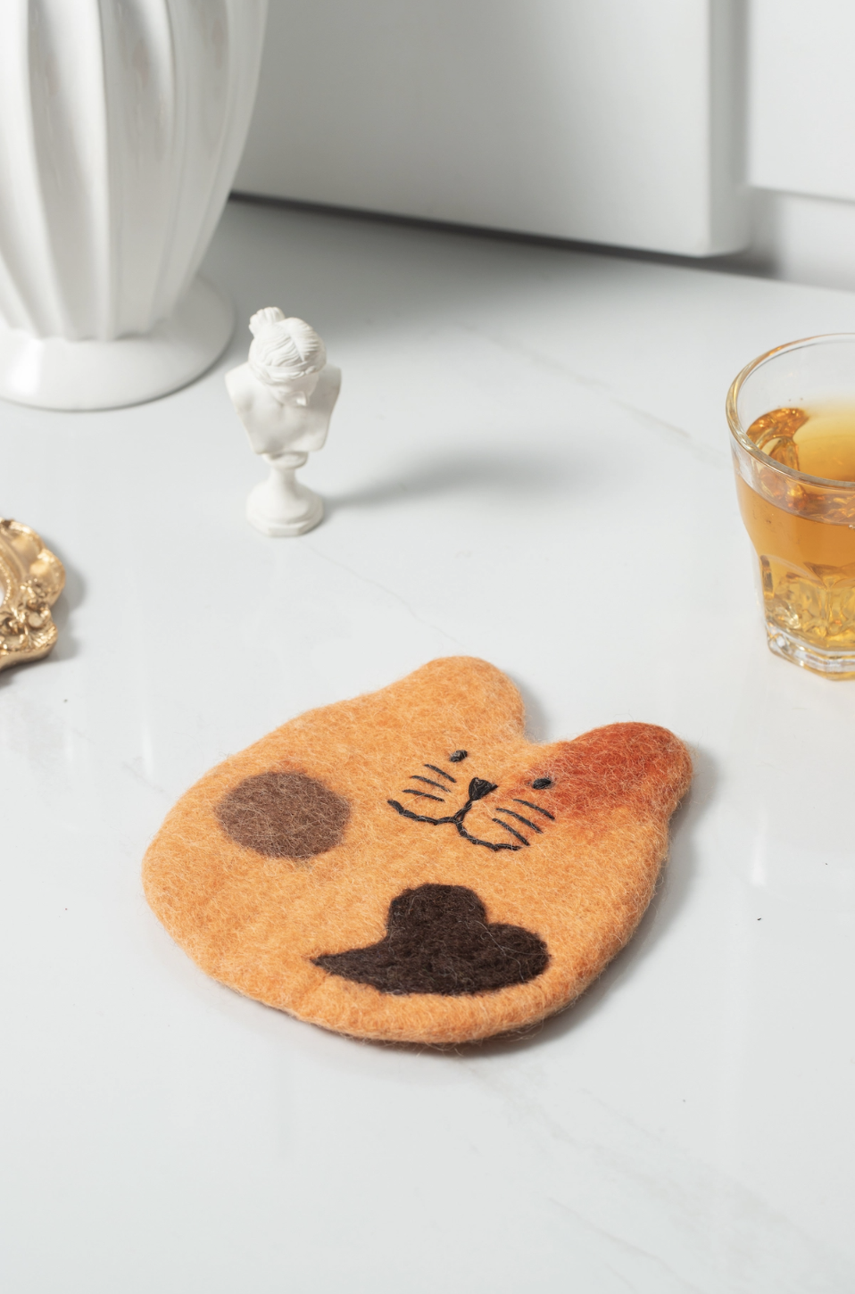 Handmade Felt Coffee Cup Mug Table Mat Coasters - Fatty Cat