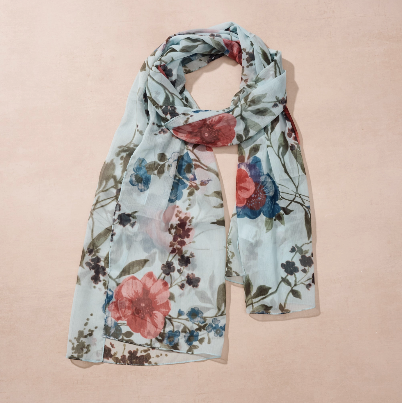 Komal Floral and Leaf Chiffon Scarf