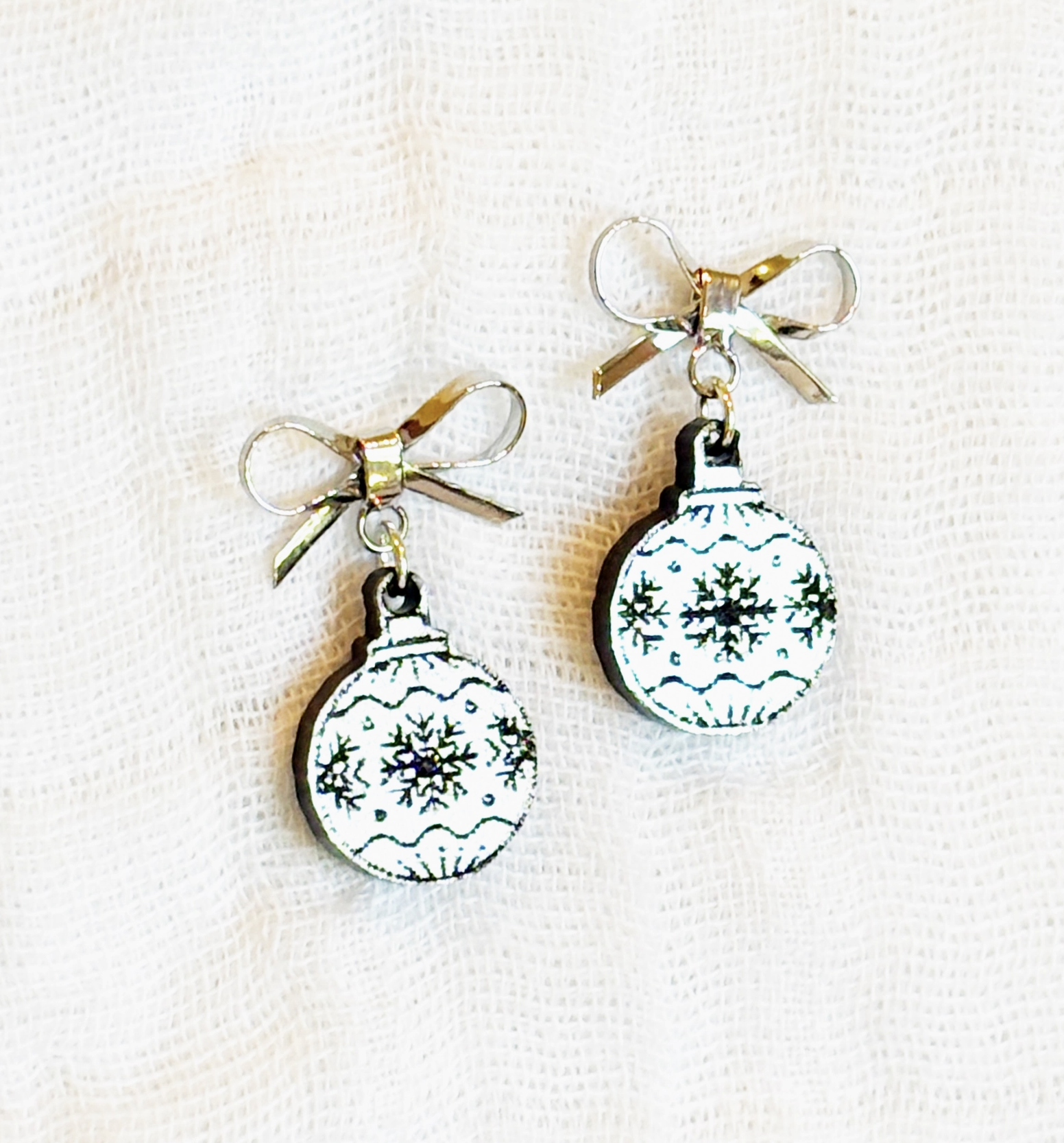 Silver Christmas Ornament Earrings