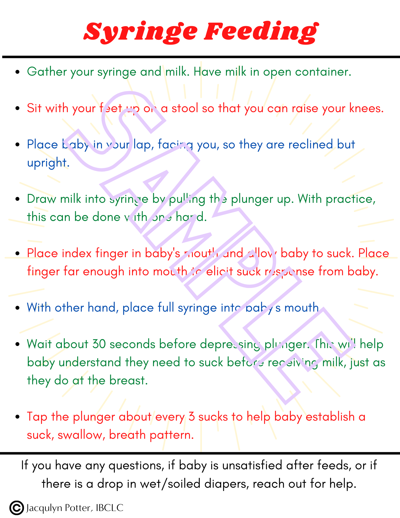 This digital download is a how-to for syringe feeding a baby. Perfect to share with clients or keep for your own knowledge.