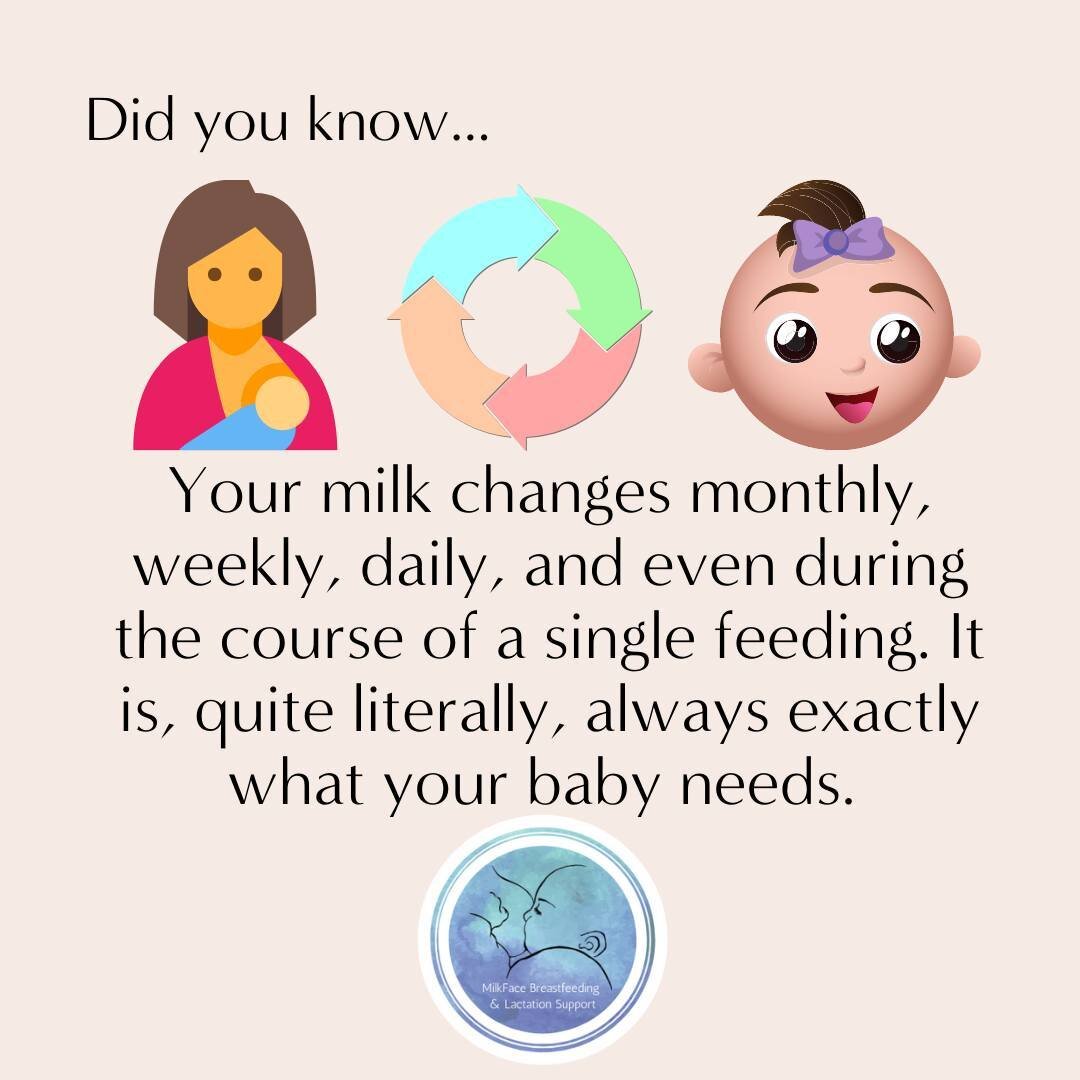 Human milk is made for human babies. Nothing else is better suited for your baby than your own milk.⁠
⁠
Whether it's added antibodies when baby is sick, composition changes as baby ages, or temperature changes to help baby thermoregulate... your body