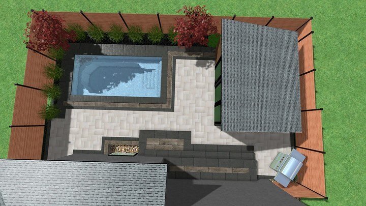 Can&rsquo;t wait to build this awesome full property makeover next season!  Backyard with @techobloc blu60mm and borealis, front yard with industra600x600 and squadra.