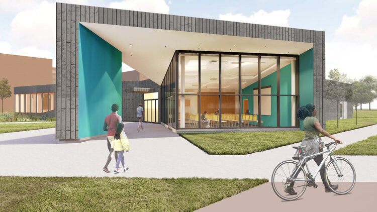 Rendering by Bostwick Design Partnership of new Woodland Branch Library.