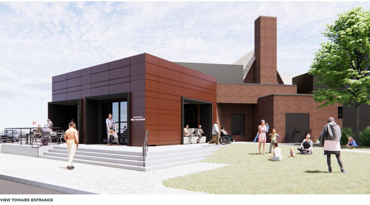 Rendering by vocon of replacement wing of West Park Branch Library.