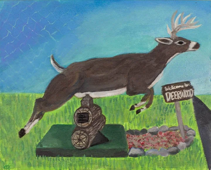 Welcome to Deerwood
Acrylic & latex on wood panel
8"x10"
2025