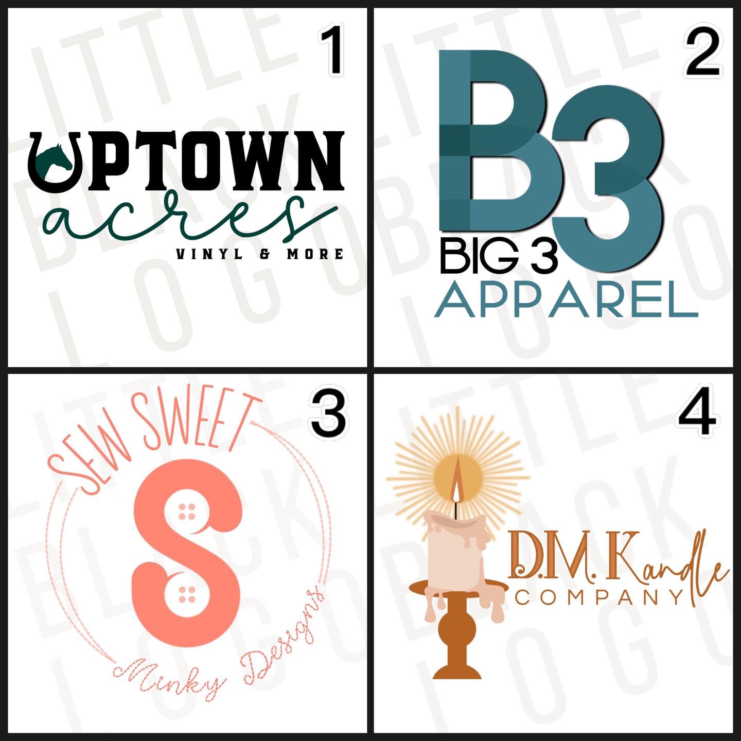 🗳️LET THE VOTING BEGIN! 
 *voting ends on Monday 4/8 at 11:59pm!

Which amazing small business is getting their logo for FREE?! 

1 - Uptown Acres Vinyl
2- BigThree Apparel
3- Sew Sweet Minky Designs
4-D.M. Kandle Co (find them on IG and TikTok!)