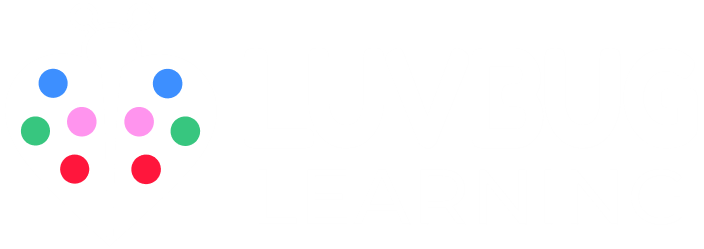 Logo for LUVBUG Learning featuring a ladybug with colorful spots.