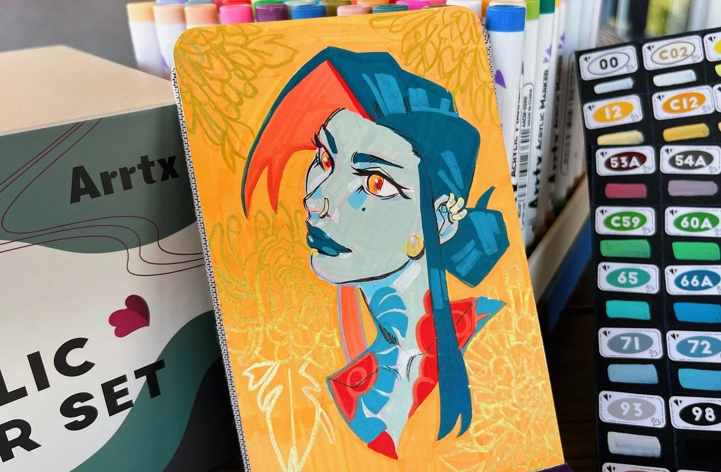 Video on my one week sketchbook is live on YouTube!!!! 🥳 Was really fun using @arrtxart to complete the whole thing ✨ 
. 
#Drawing #draws #illustration #art #doodle #sketch #painting #らくがき #イラスト #arrtx #acrylicmarkers #sketchbook